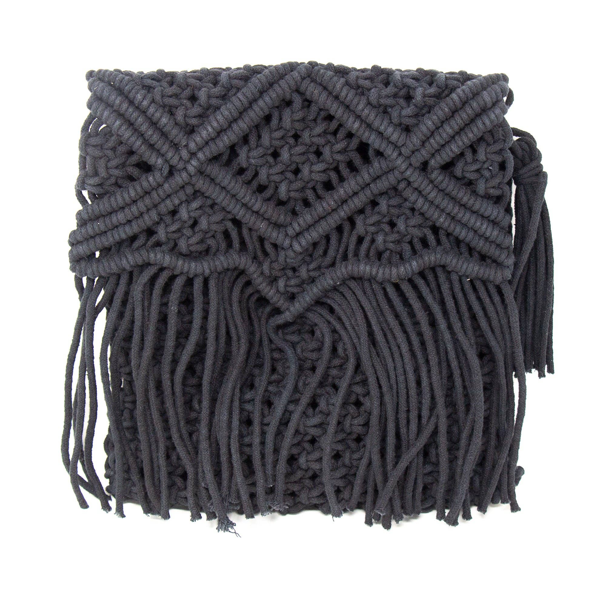 Global Crafts - Wholesale Shoulder Bag - Women's - Handmade Boho Macrame Shoulder Bag, Black with Fringe4