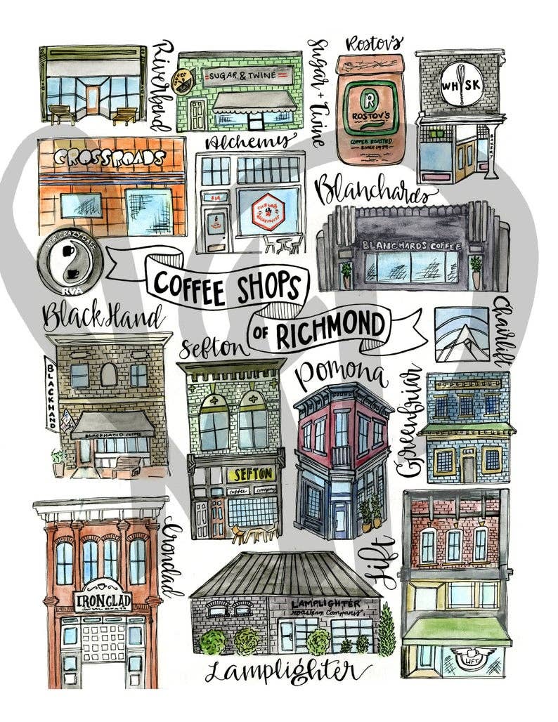 Mad Kitchen Co. - Wholesale Tea Towel - Coffee Shops of Richmond Tea Towel2