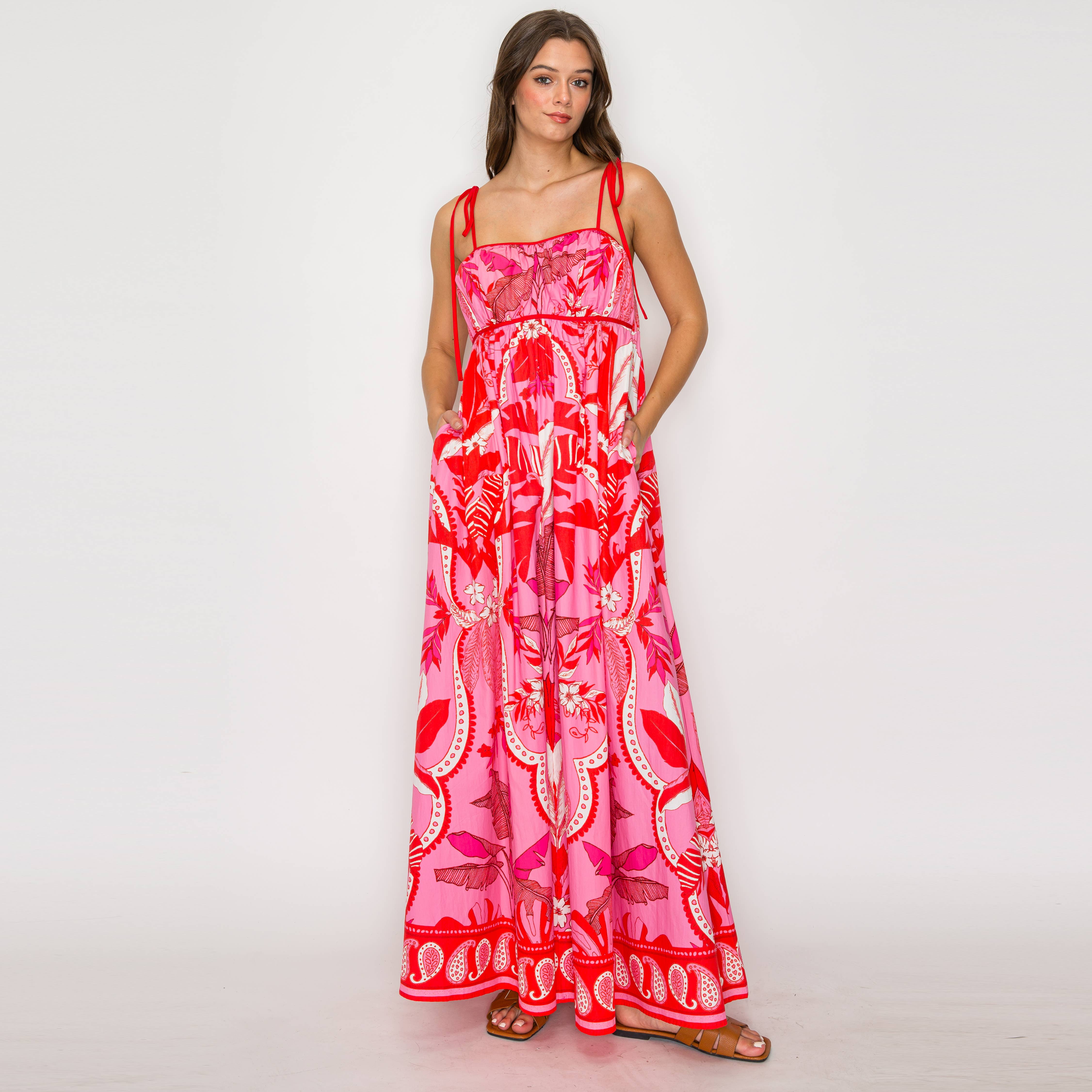 LoveWednesday – wholesale Dress – Women's – Red & Pink Wild Jungle Print Maxi Dress - LWD29010
