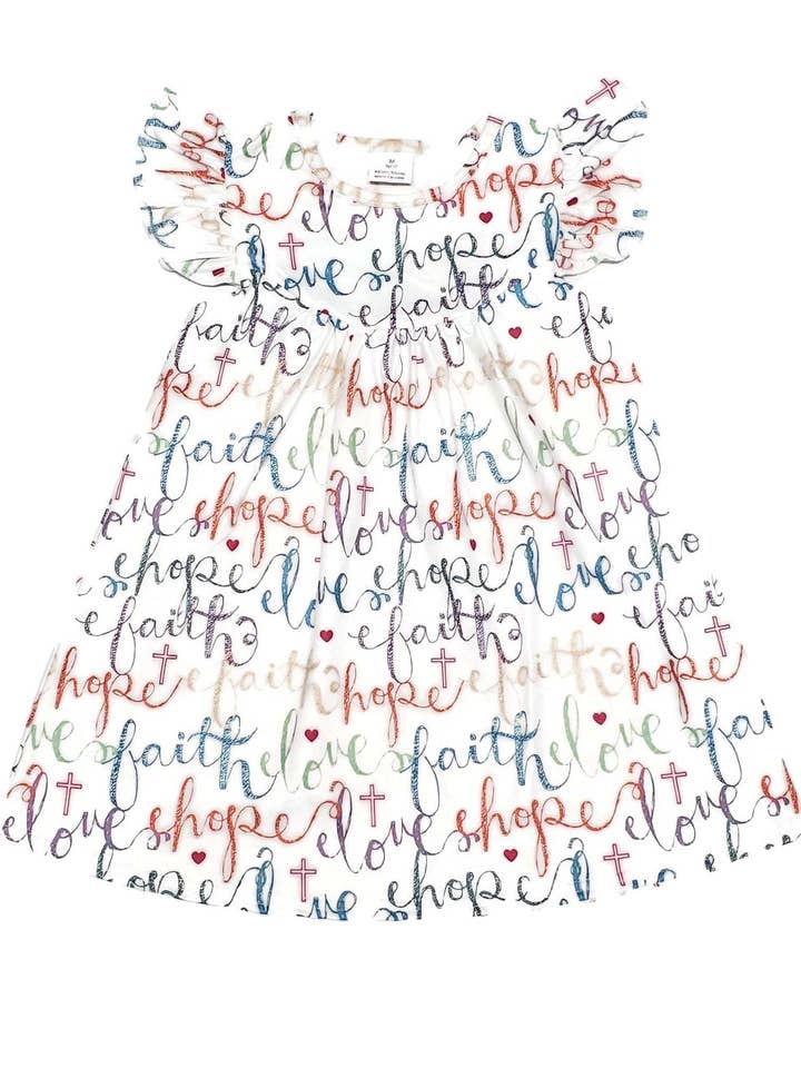 Vestito svolazzante in seta latte Speranza, Fede e Amore per la vendita all'ingrosso da parte di Great Lakes Kids Apparel