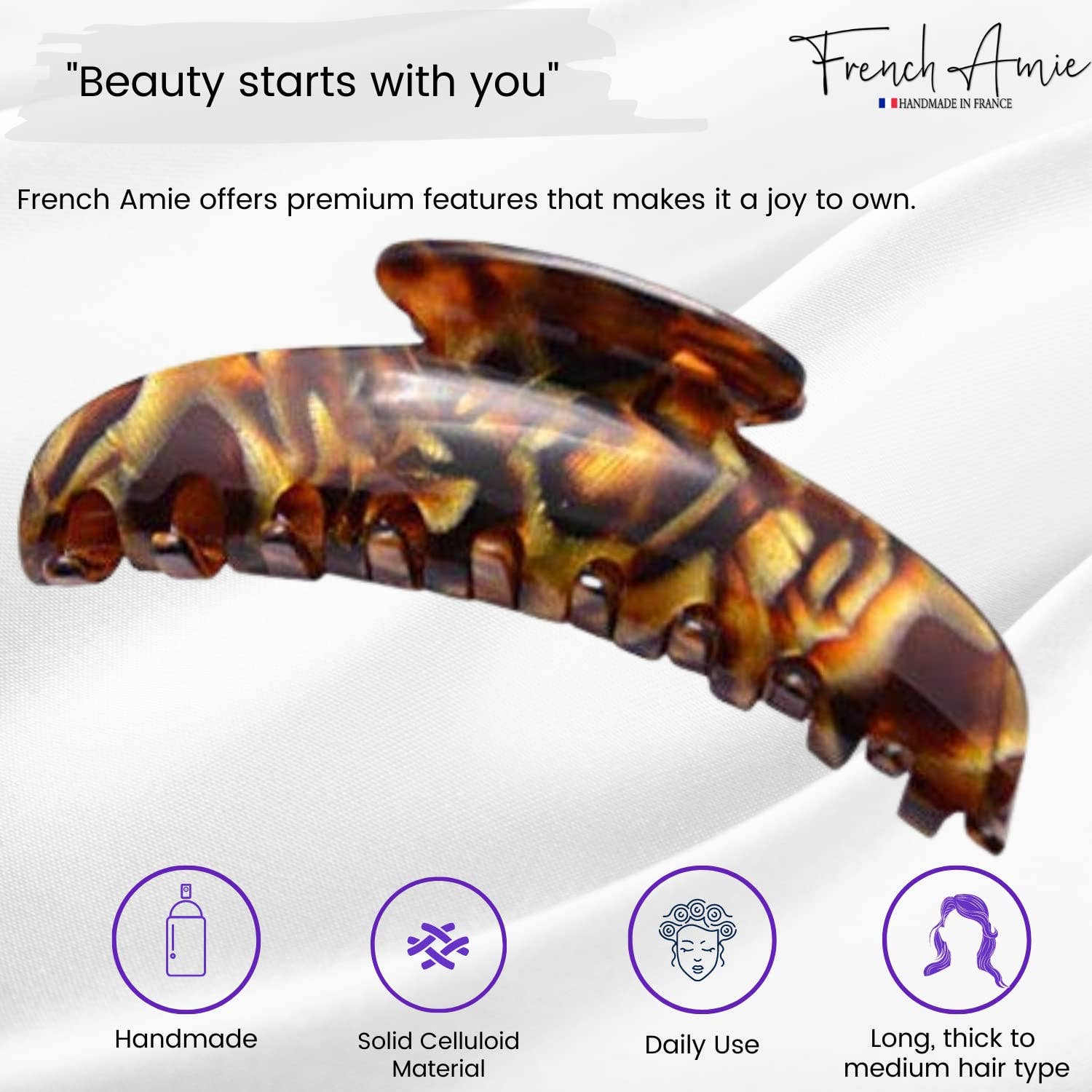 Parcelona - Wholesale Hair Clip - Women's - French Amie Contour Large 4 ¾” Celluloid Handmade Jaw Hair Claw Clip for Women1