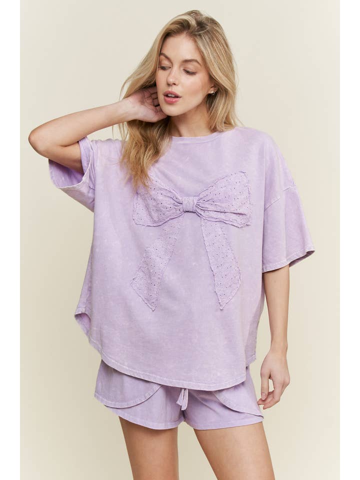 J.Her – Großhandel T-Shirt – Damen – MineralWash Halbarmhemd mit Schleife HT63089