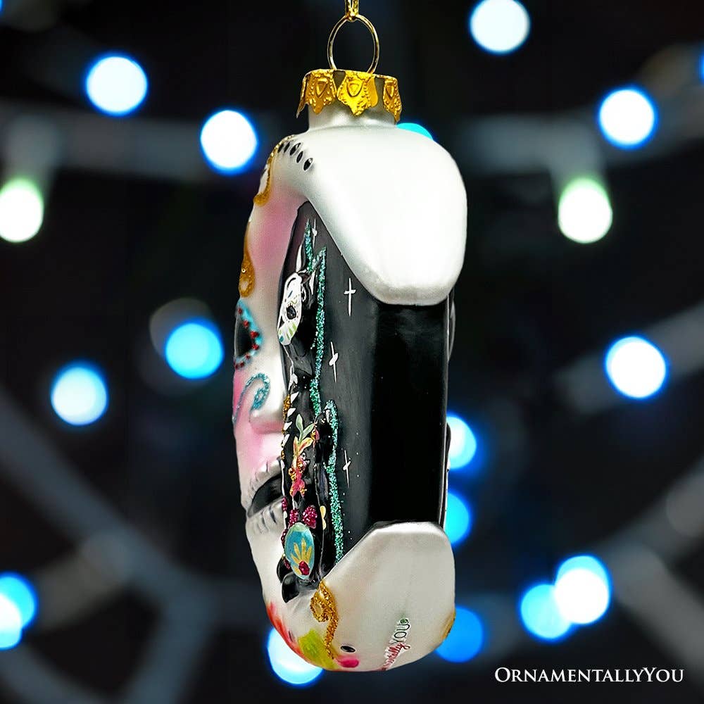 OrnamentallyYou - Wholesale Ornament - Folkloric Siamese Cat Sugar Skull Glass Ornament5