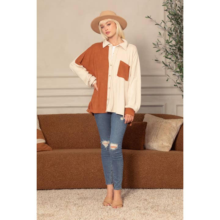 CURVY STØRRELSE Solid børstet slouchy Rib Strik Shacket for engroshandel hos salt & bit