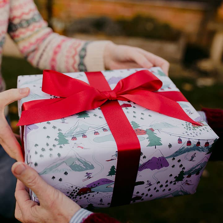 Alpine Mountain Scene Christmas Wrapping Paper for wholesale by Laura Barnes Wholesale Ltd