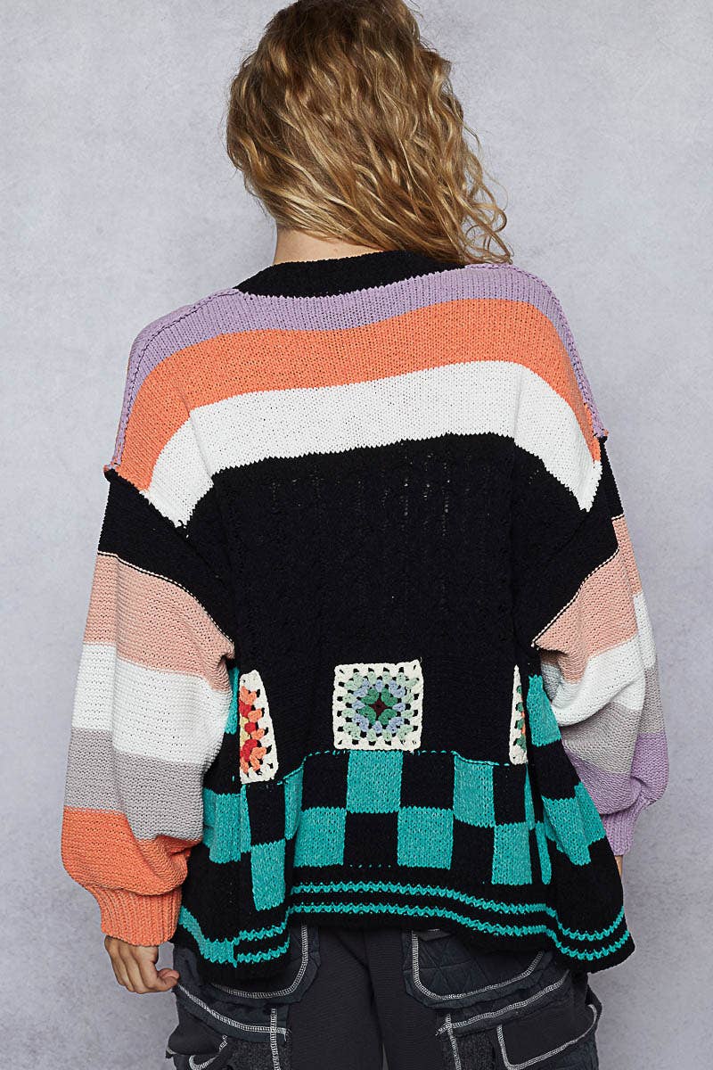 Pol Clothing - Wholesale Cardigan - Women's - Balloon Sleeve Handmade Patch Open Cardigan20