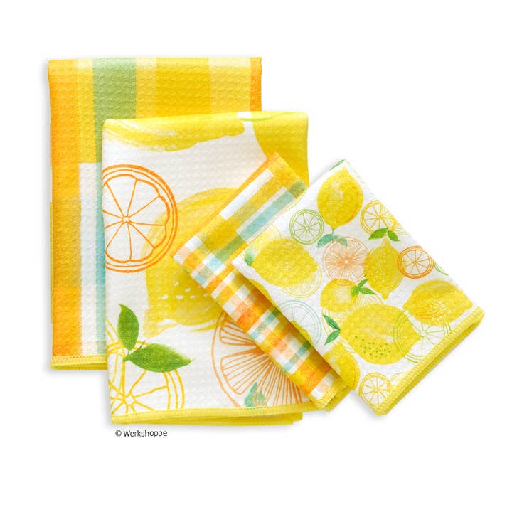Lemon Plaid All Purpose Microfiber Towel Set for wholesale by WerkShoppe