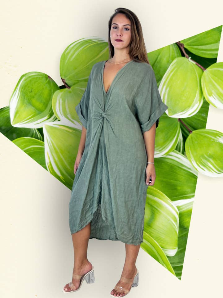 REF 71855 100% LINEN KNOT DRESS for wholesale by Linen & More