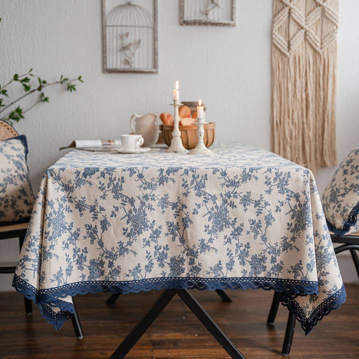 ACCITY - Wholesale Tablecloth - HOME BLUE ROSE PRINT PASTORAL TABLECLOTH_CWMM0943