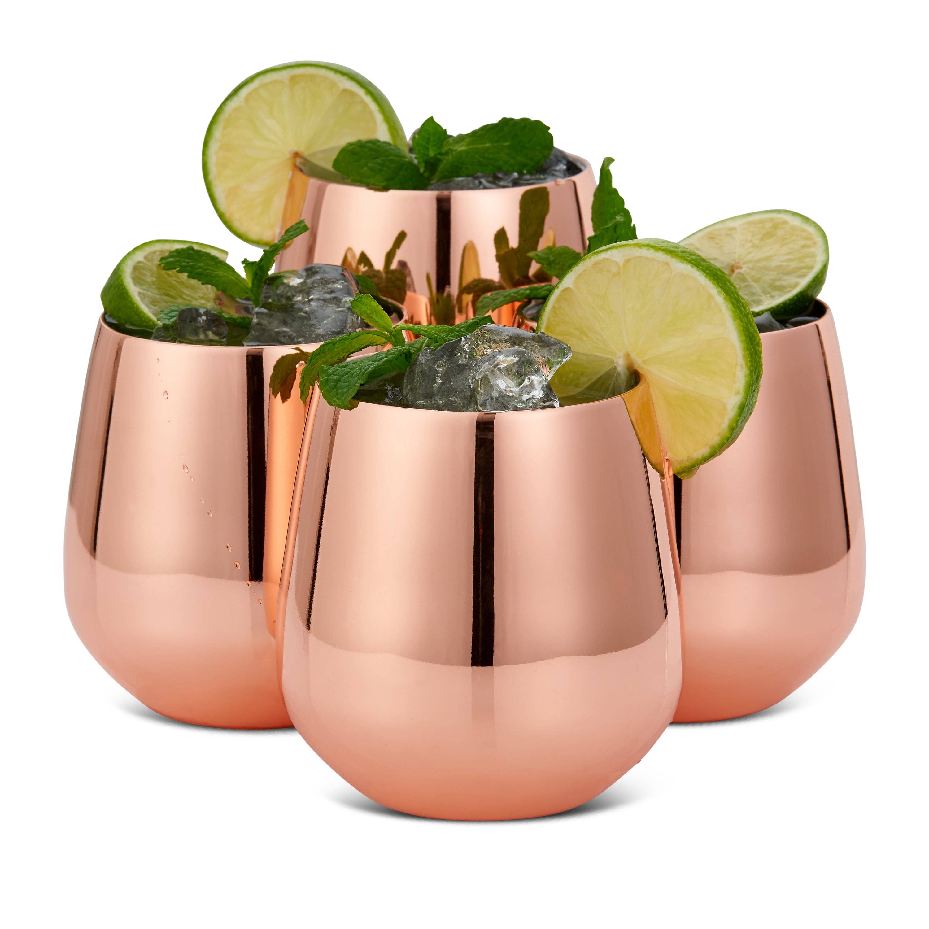 Oak & Steel - Wholesale Cocktail/Liquor Glass - 4 Rose Gold Tumblers with Straws1