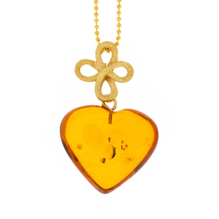 Yellow Gold Plated and Amber Knot Heart Necklace and Box for wholesale by Nova Silver