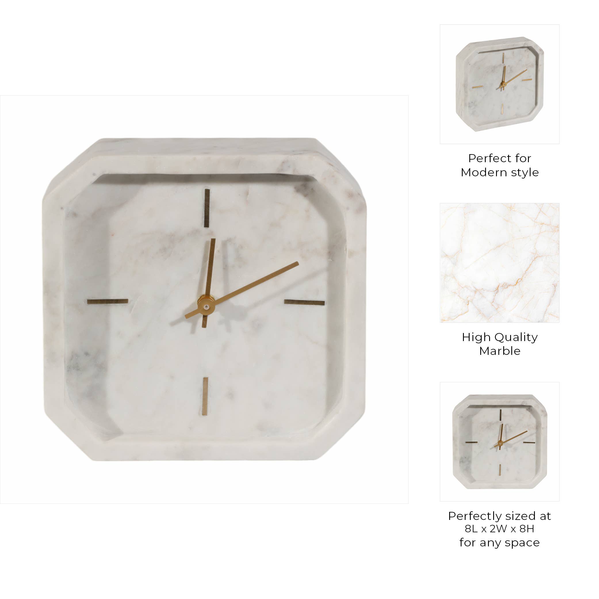 Sagebrook Home - Wholesale Desk Clock - White/Gold 8 in. Modern Marble Octagon Table Clock3