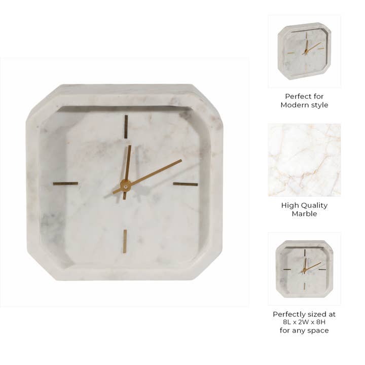 Sagebrook Home - Wholesale Desk Clock - White/Gold 8 in. Modern Marble Octagon Table Clock3