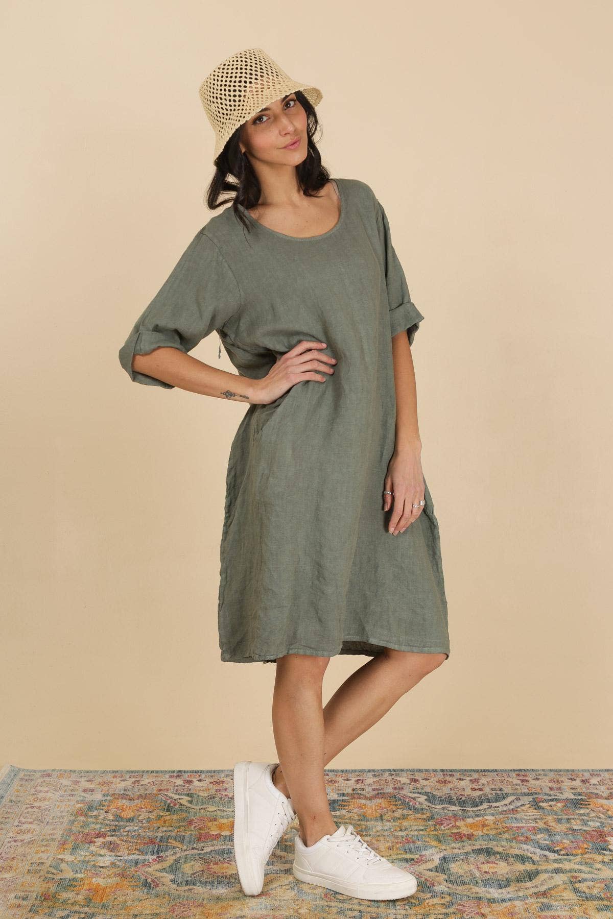 la maison des fibres naturelles - Wholesale Dress - Women's - Round neck dress in 100% linen 676148