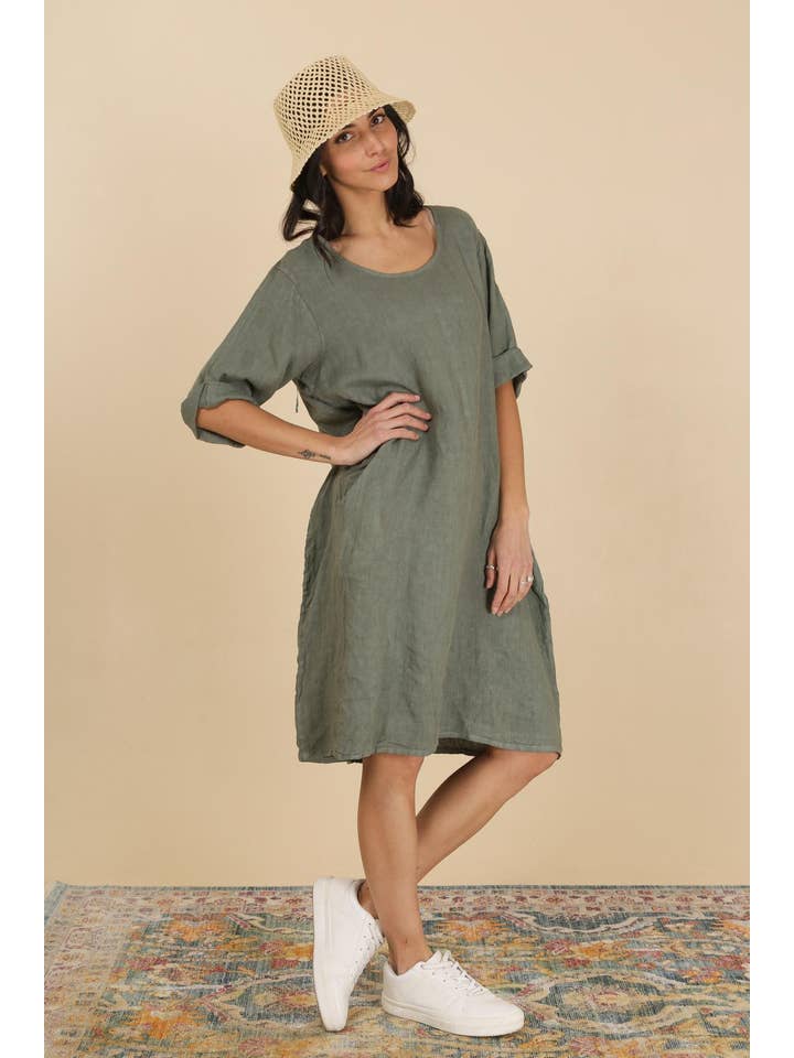 la maison des fibres naturelles - Wholesale Dress - Women's - Round neck dress in 100% linen 676148