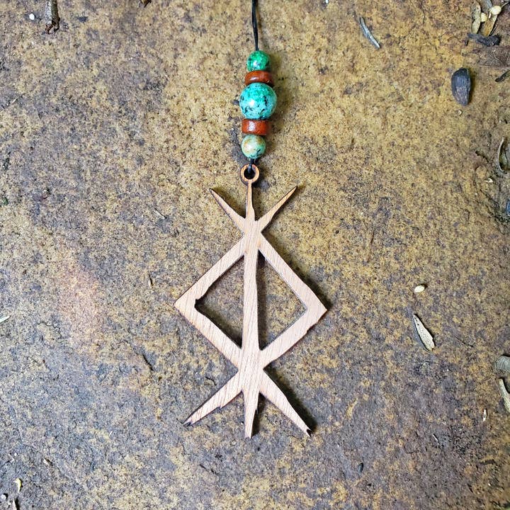 Protection Bind Rune Car Charm – Mahogany Viking Wood for wholesale by Minglewood Trading