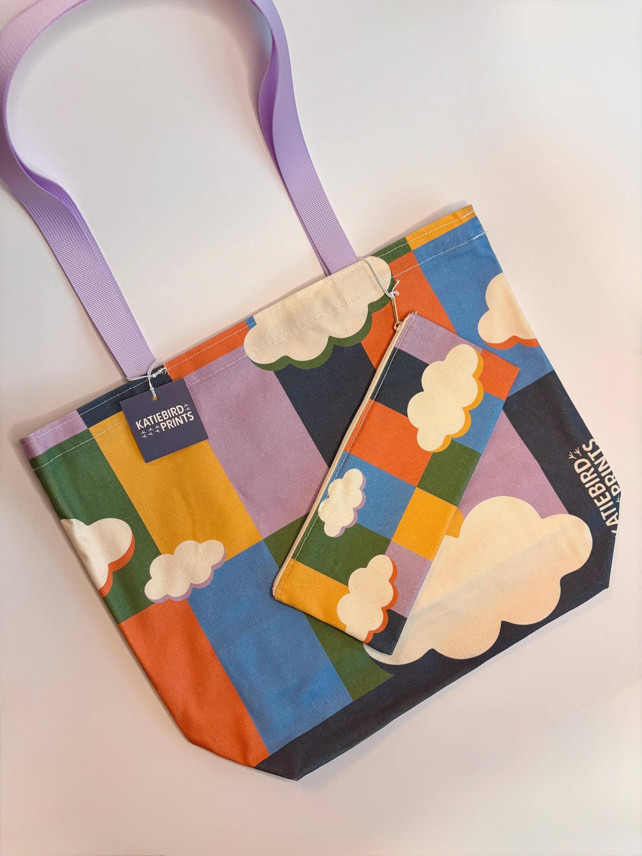 Katiebird Prints - Wholesale Tote Bag - Unisex - Wanderlust Colorful Cloud Pattern Everyday Reusable Tote5