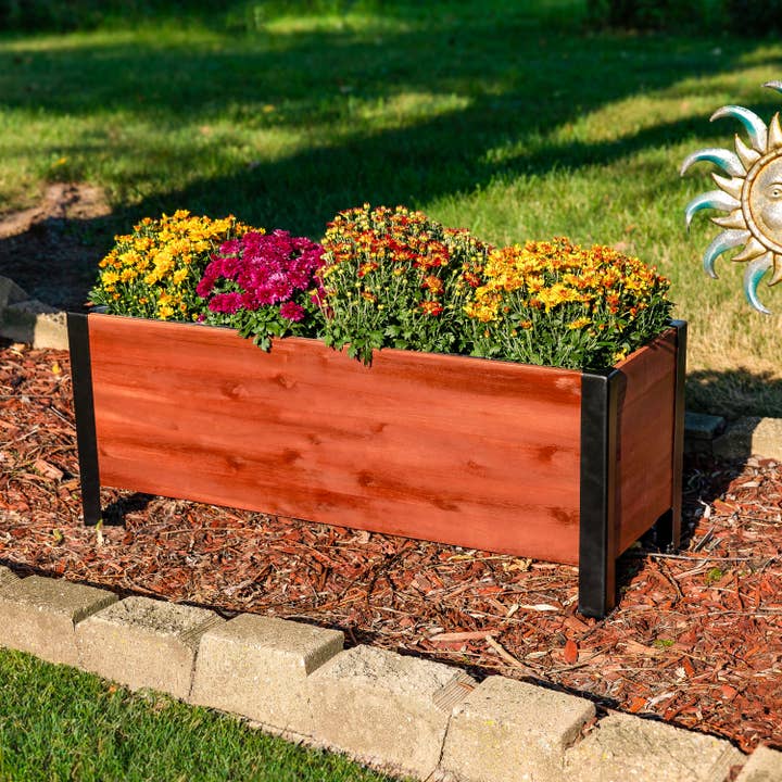 Acacia Wood Raised Garden Bed with Liner - 14.75" H - Brown and other Purchase Wholesale wood planter boxes. Free Returns & Net 60 Terms on Faire trending on Faire.