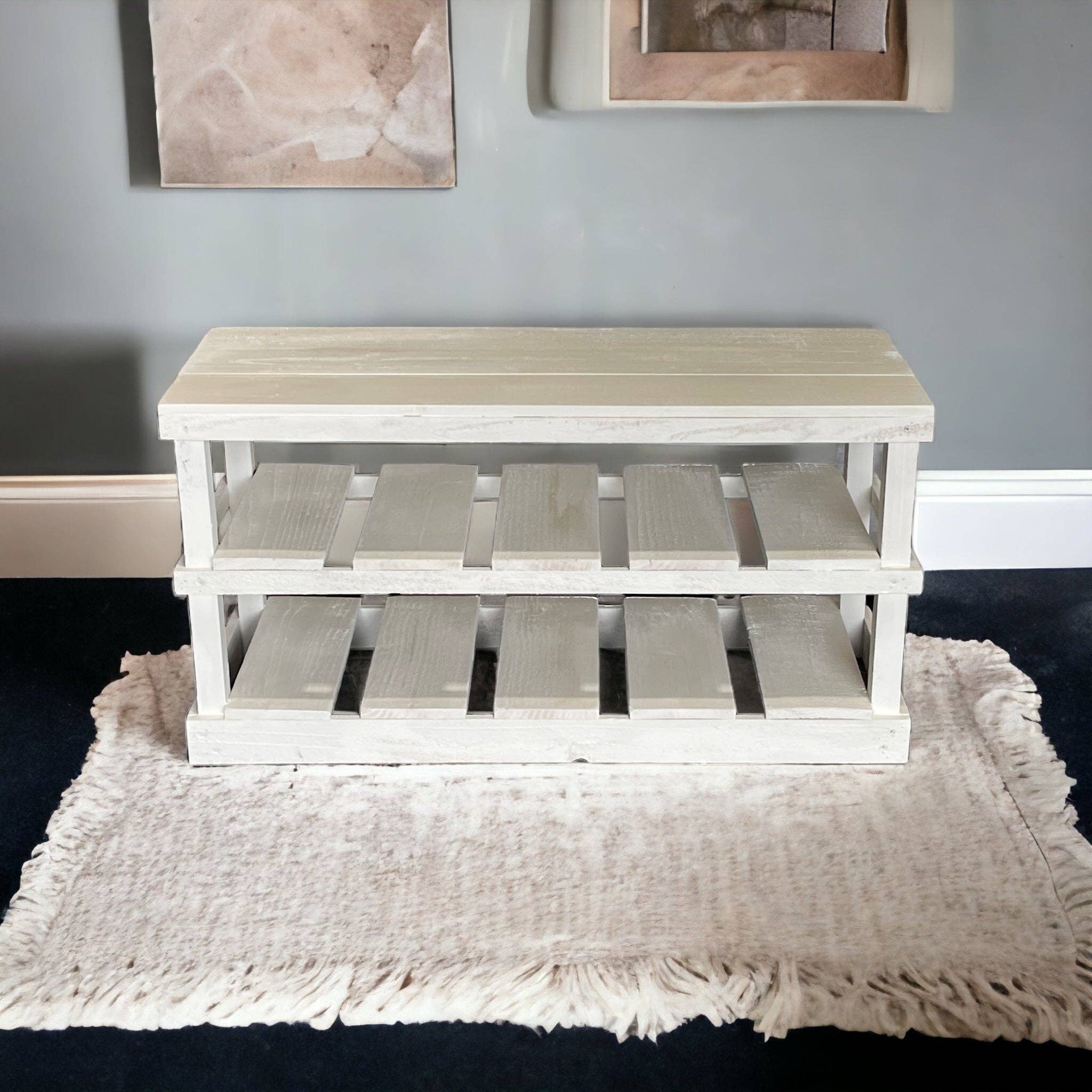 Intrinsic Haven - Vente Étagères à chaussures - Banc-rangement rustique en bois à deux étages pour chaussures2