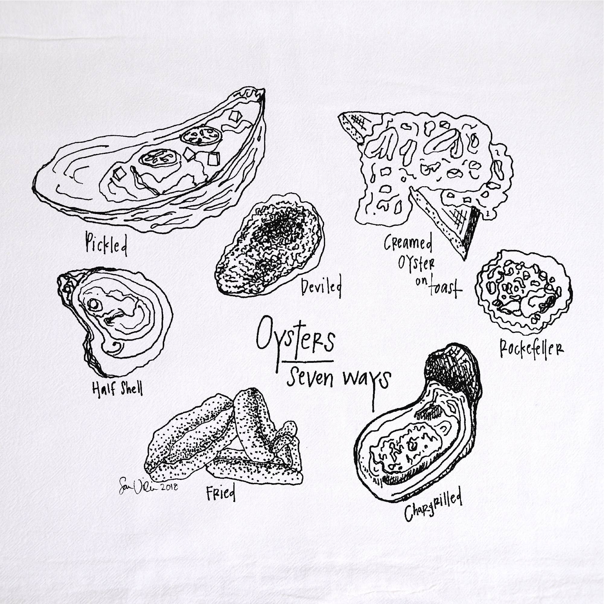 Girls Can Tell - Wholesale Tea Towel - Oyster Preparations Tea Towel | kitchen | flour sack | dish1