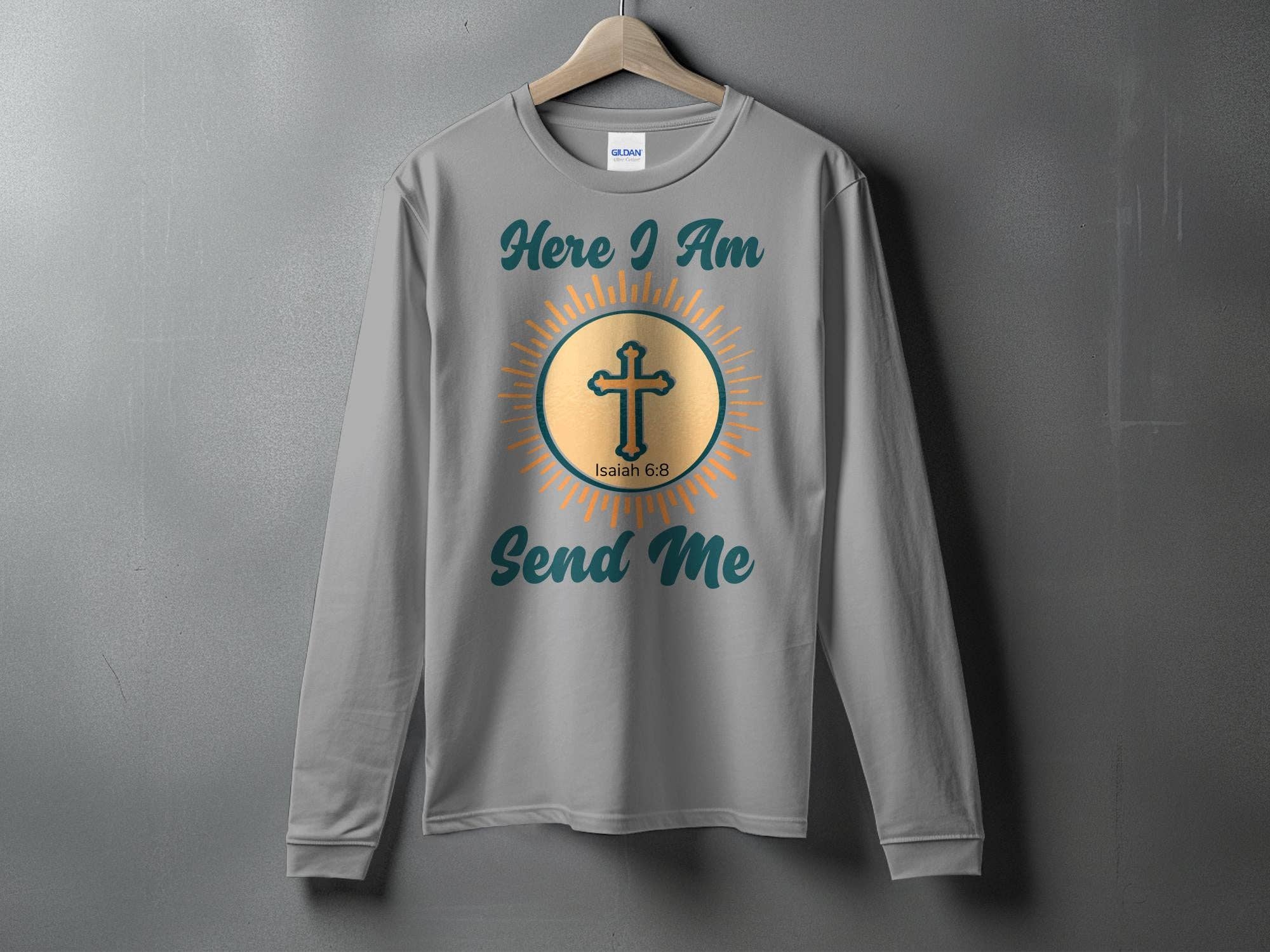 FreakyTeeFactory - Wholesale Screen Printed T-Shirt - Women's - Christian T-Shirt Here I Am Send Me, Isaiah 6 8 Scripture Tee, Religious Gift, Faith-Based Clothing, Unisex Bible Verse Shirt13