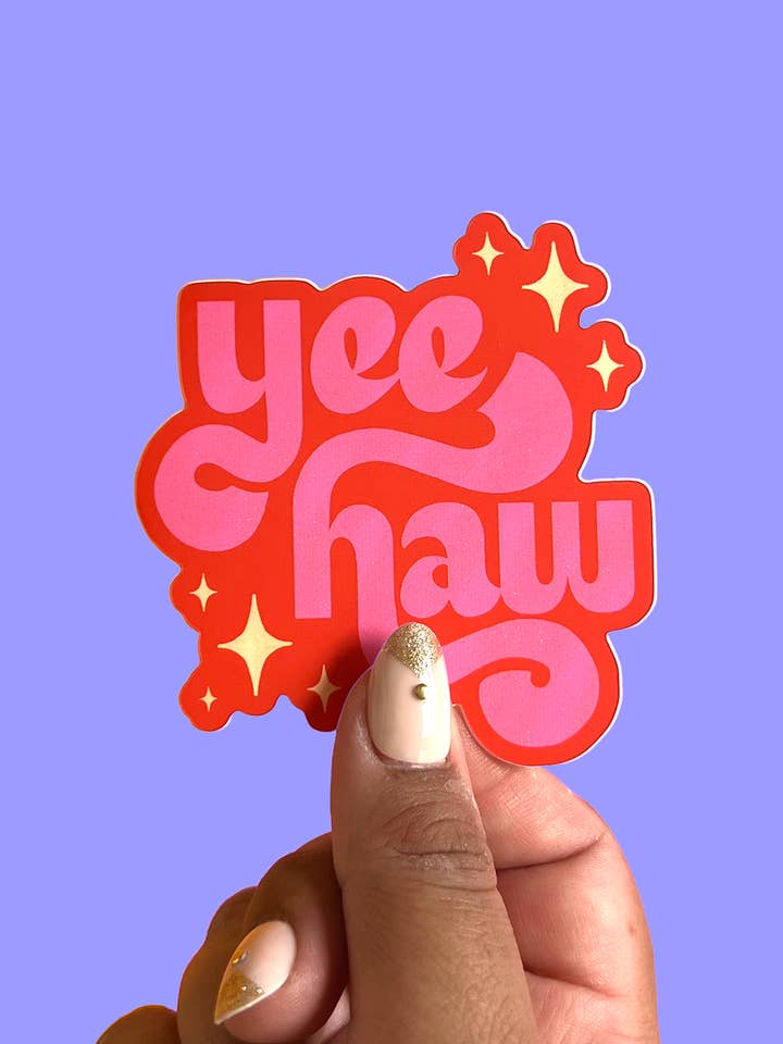 Yee Haw - Sjovt vestligt klistermærke med håndbogstaver for engroshandel hos Jessica Molina