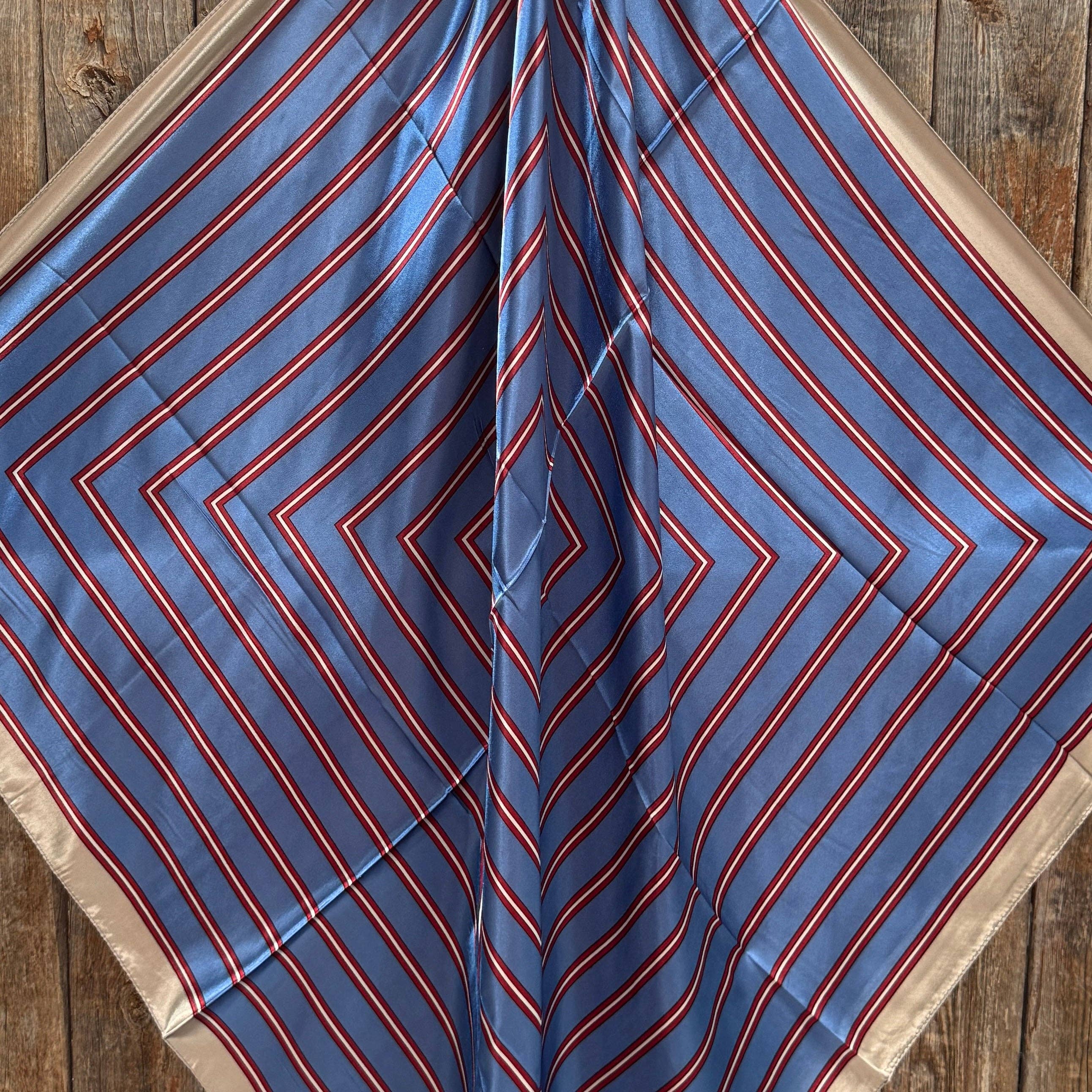 Rodeo Drive - Vente Écharpe – femme - Foulard / Écharpe à rayures bleues et bordeaux 35X35" WR5471