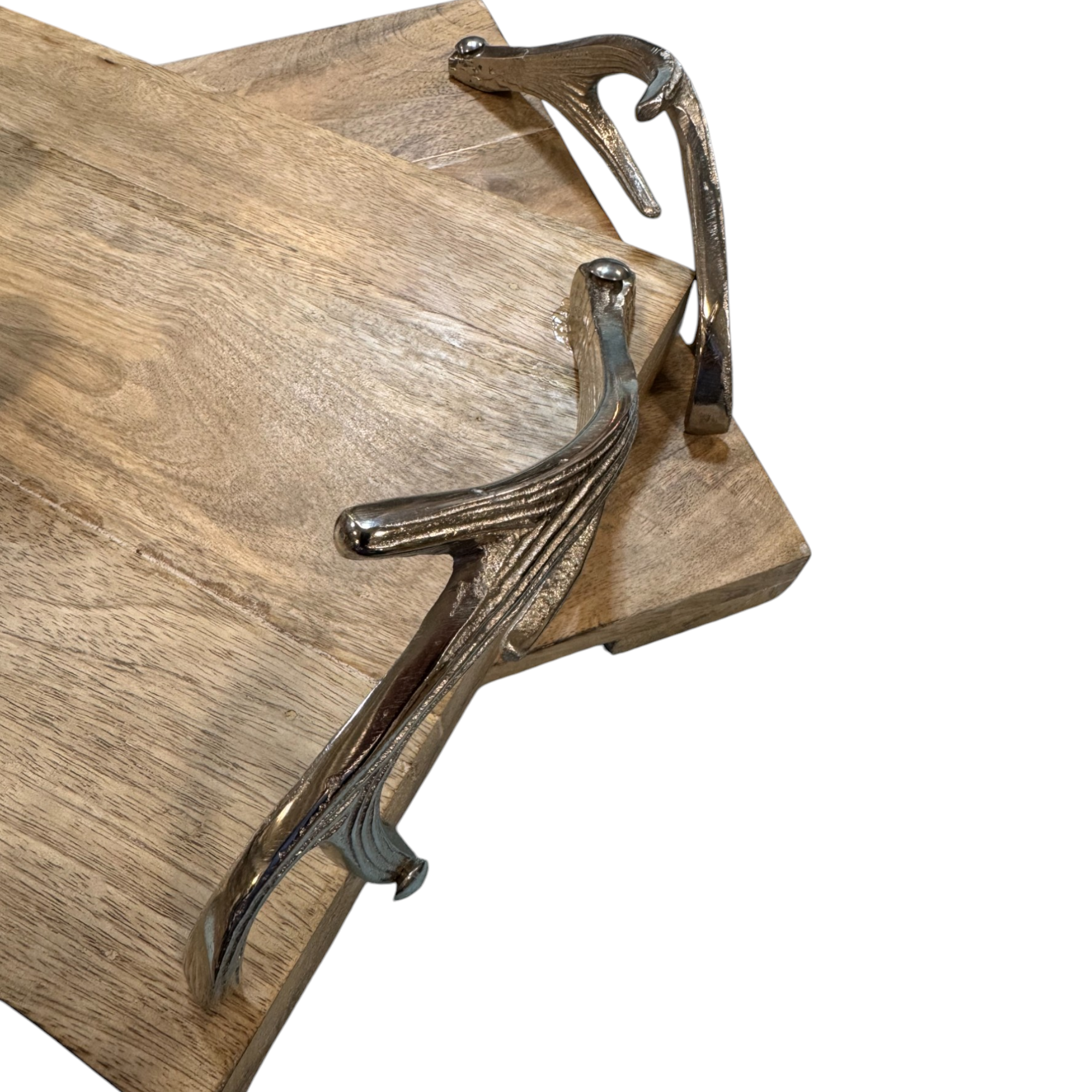 Wilco Home - Vente Plateaux de service - Ensemble de 2 plateaux de service en bois avec poignées en nickel poli9