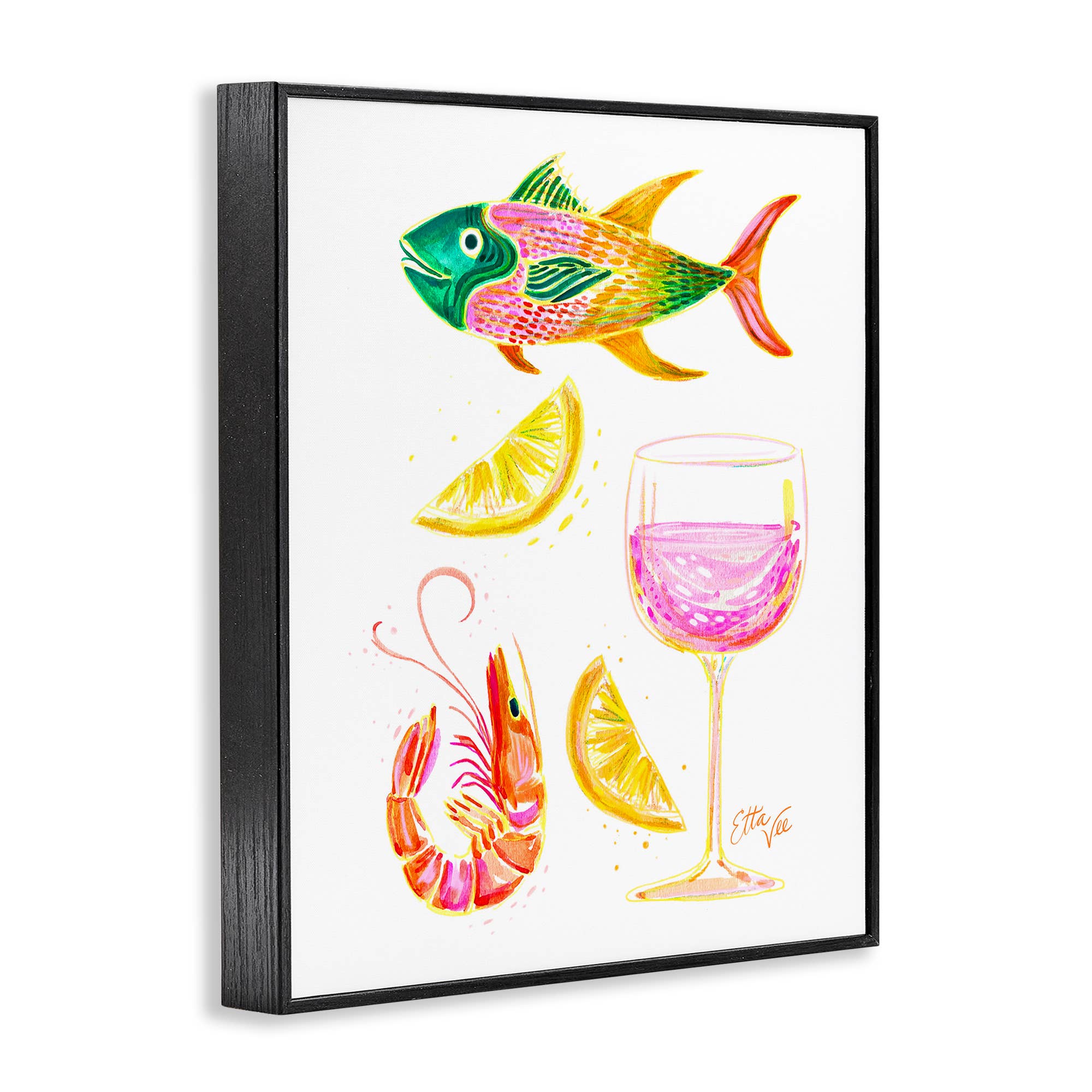 Stupell Industries - Vente Enseigne murale - Art mural encadré - Fruits de mer et vin d'été13