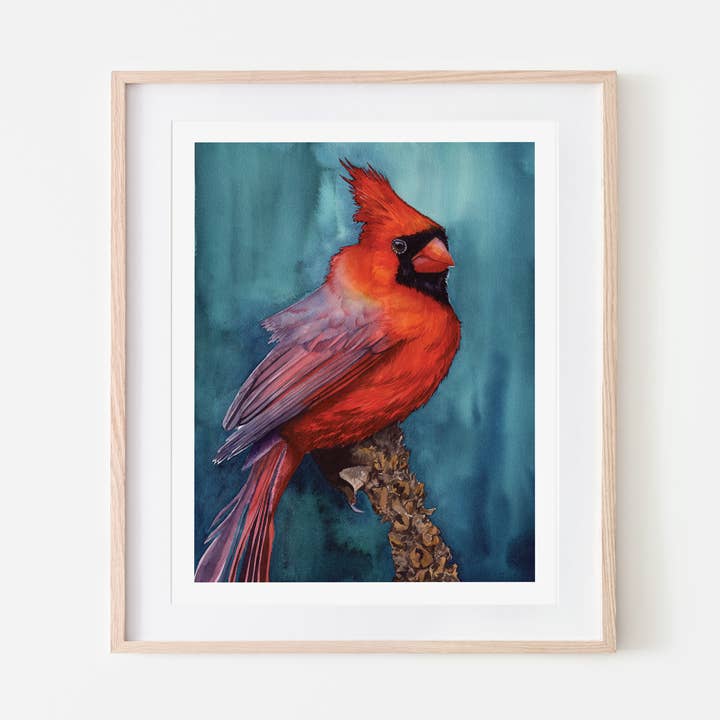 Cardinal Watercolor Art Print for wholesale by Broken Paddle Studio