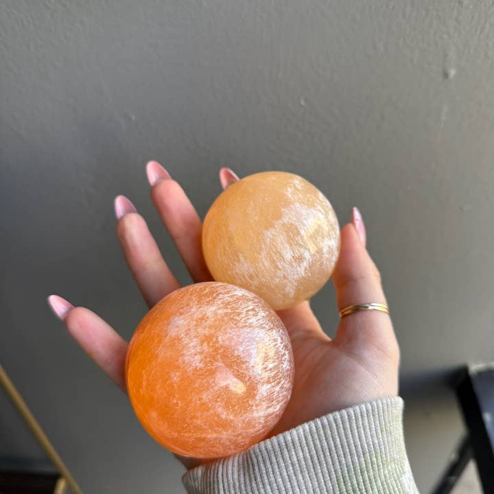 Sapphire & Sage - Wholesale Spiritual Stone/Crystal - Peach Selenite Sphere – 3-Inch Crystal for Healing & Energy