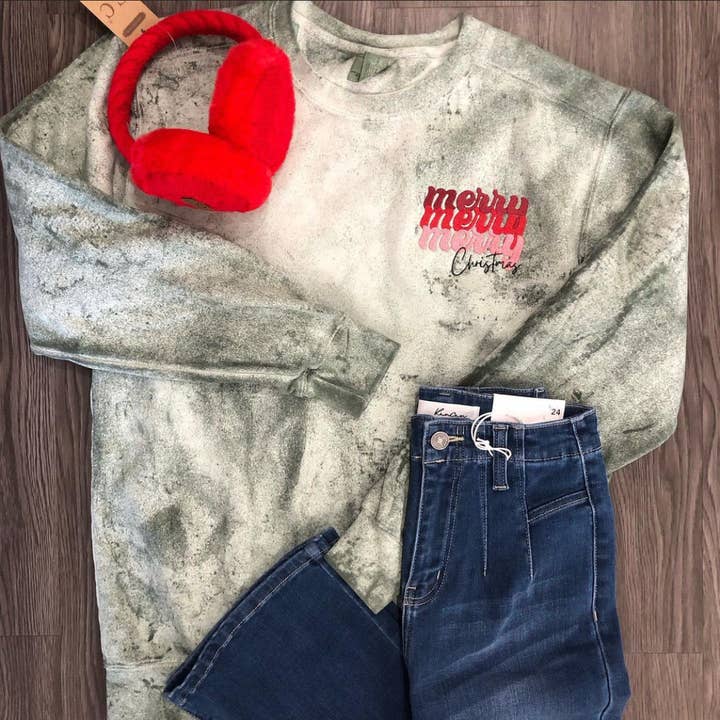 Chandail à encolure ras-du-cou brodé Merry Christmas Repeat pour la vente par West Anna Designs