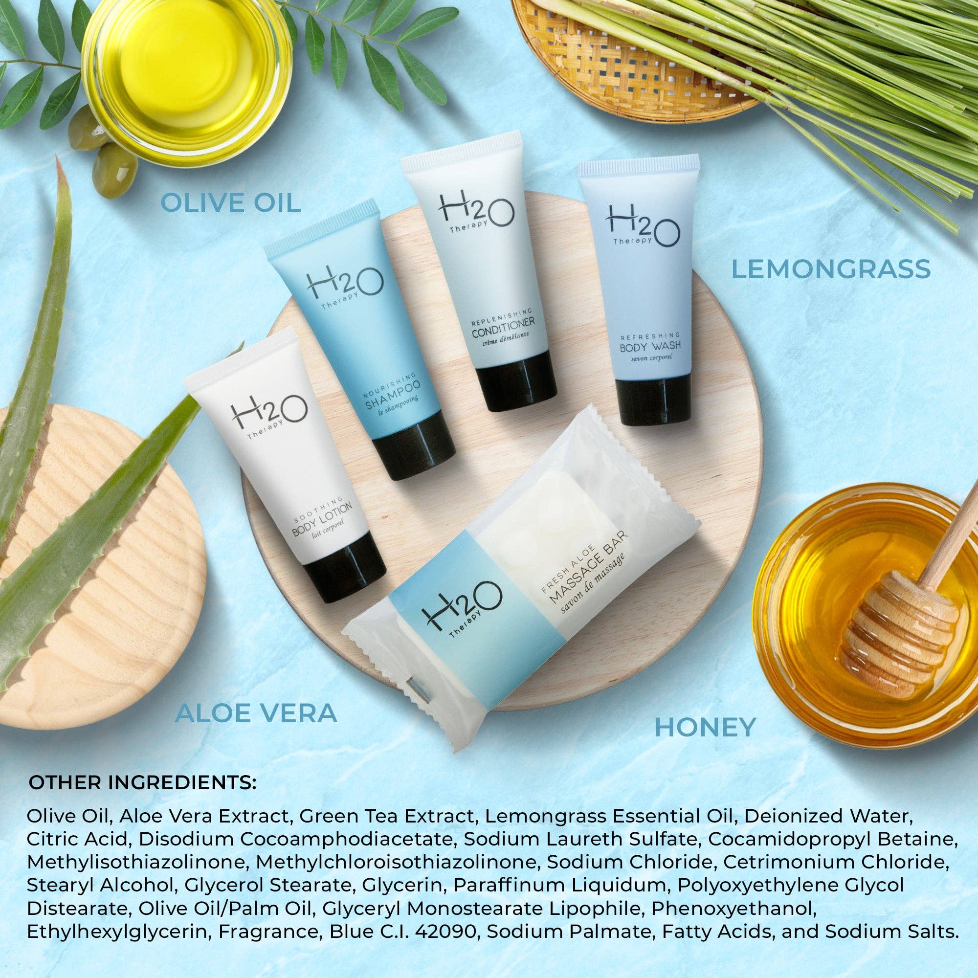 Diversified Hospitality Solutions - Wholesale Set met bad- en lichaamsproducten - H2O Therapy Hotel Zeep en Toiletartikelen Bulk Set | 1-Shoppe All-In-Kit Voorzieningen voor Hotels & Airbnb | 25 ml Hotel Shampoo & Conditioner, Body Wash, Body Lotion & 28 g Zeep Reismaat | 300 Stuks3