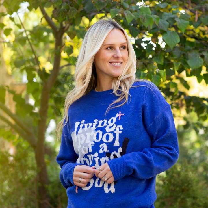 Maglione in jacquard Living Proof per la vendita all'ingrosso da parte di GLO- God's Love Overcomes