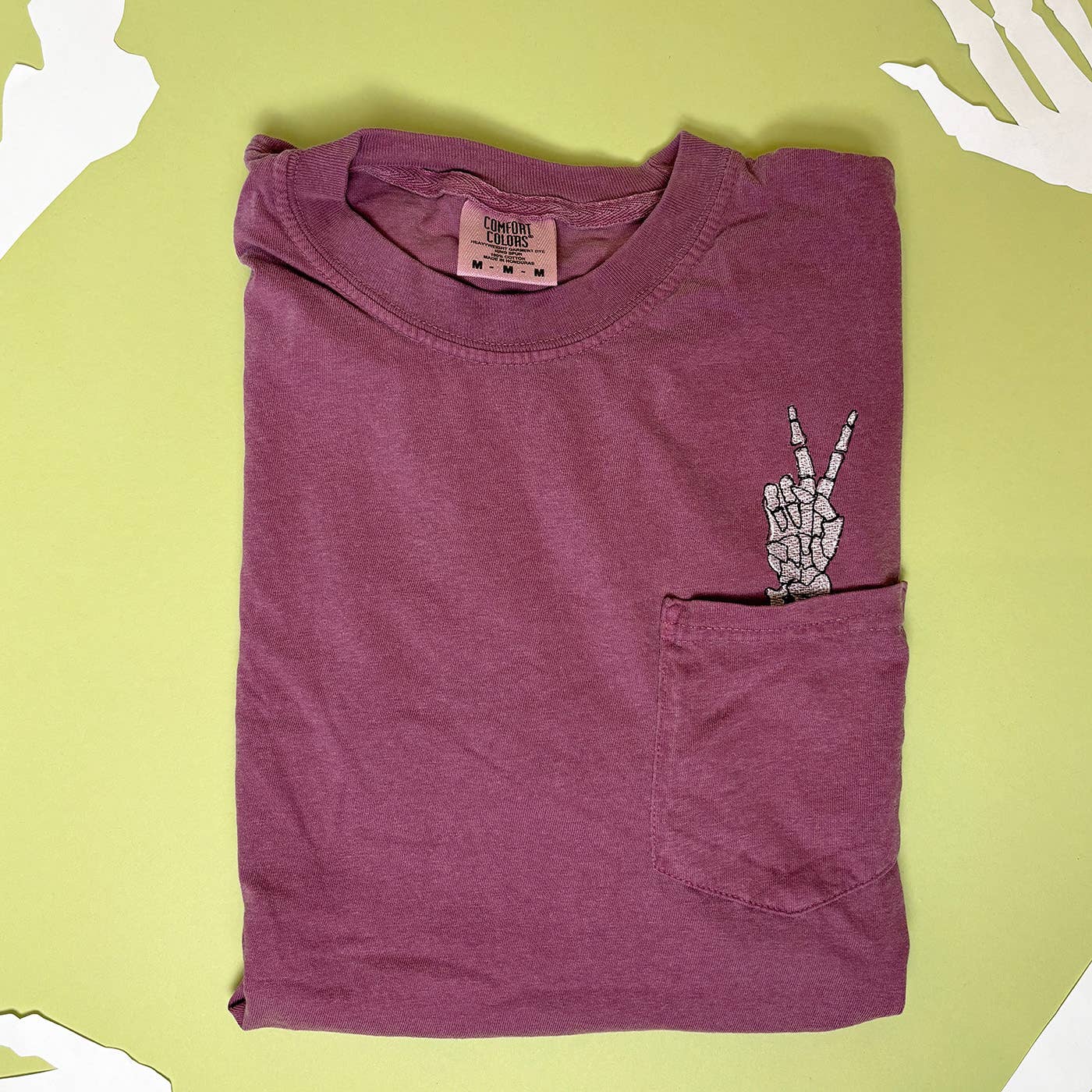 Animal Instincts - Wholesale T-Shirt - Unisex - Unisex Embroidered Skeleton Peace Hand Pocket Tee4