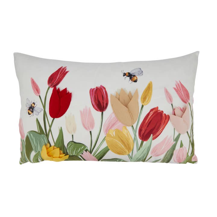 Charming Felt Applique Tulips Pillow for wholesale by Saro Lifestyle