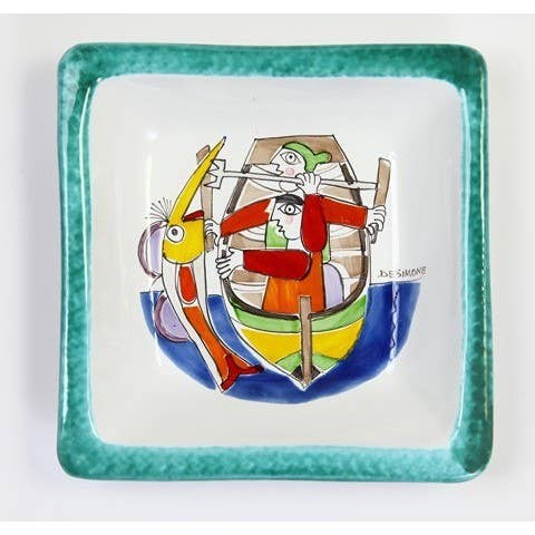 Square Plate Folk Fisherman PQFK-6 for wholesale by Ceramiche De Simone