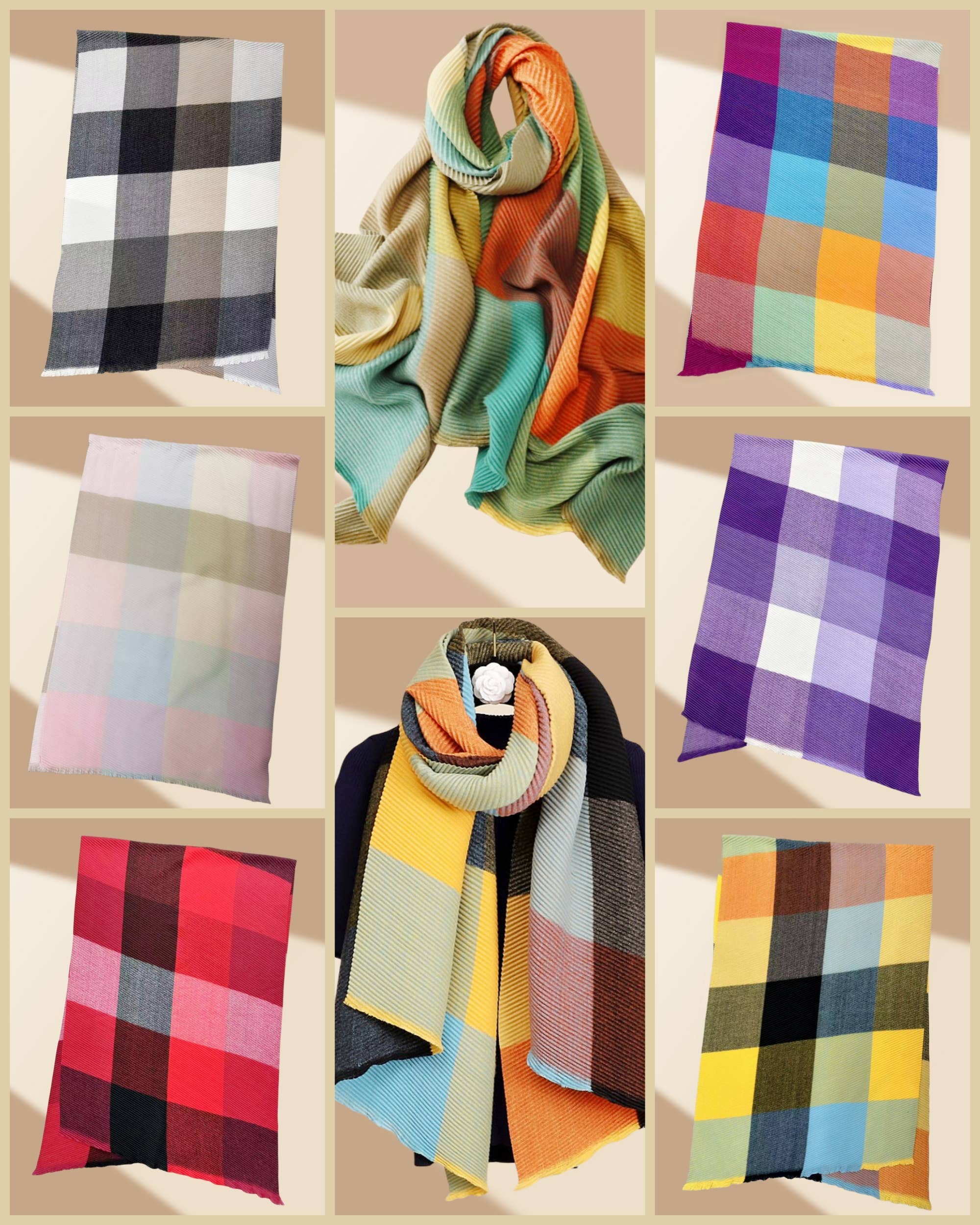 JC Sunny Fashion – wholesale Halsduk - Dam – JC021032 Lyxig 3D-texturerad skrynklig scarf1