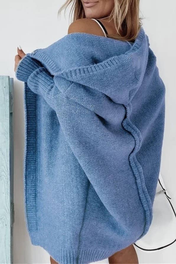 Rosa Clothing - Wholesale Cardigan - Women's - Plain exposed seam Hooded knit long cardigan coat11