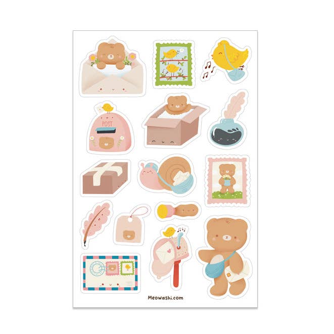 Feuille d'autocollants en washi Bear Happy Mail pour la vente par Meowashi Studio