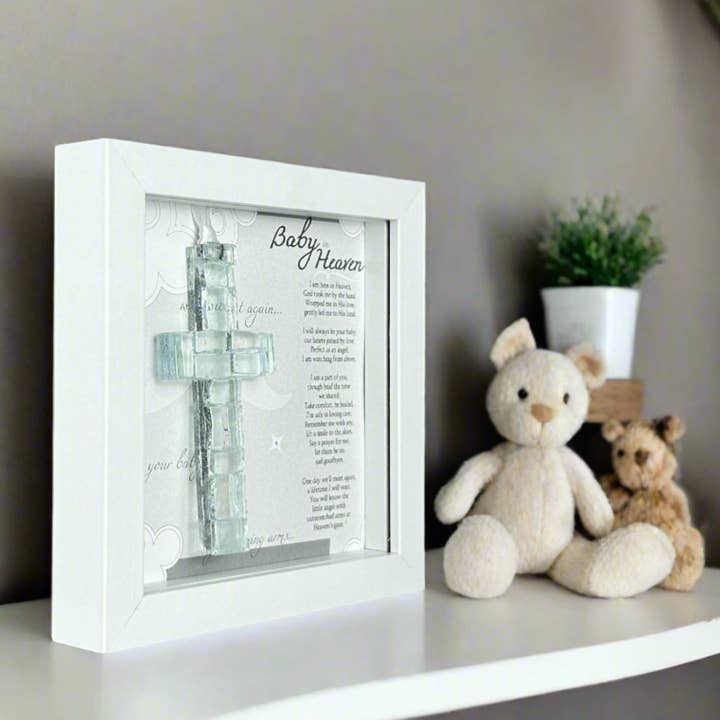 The Grandparent Gift Co. Inc. - Wholesale Decorative Tabletop Object - Baby In Heaven Framed Infant Memorial Clear Cross 3405-FR