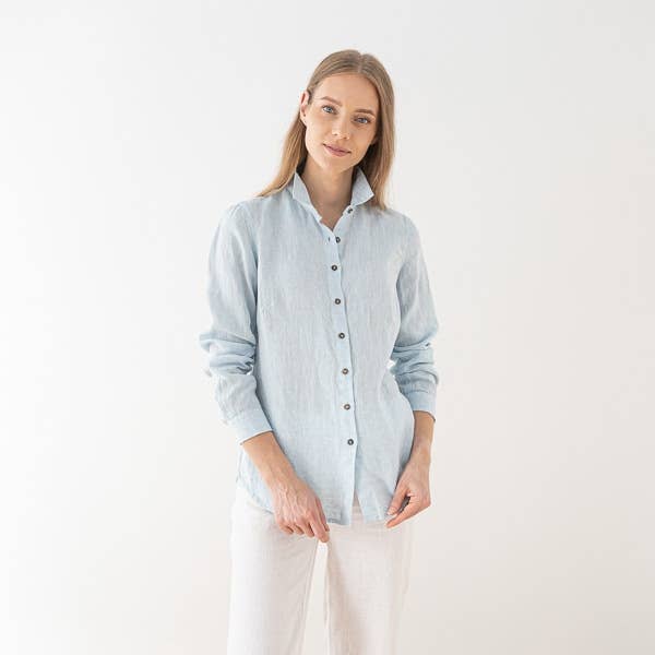LinenMe - Wholesale Button Down Shirt - Women's - Linen Shirt Sky Blue Melange Ernesto2