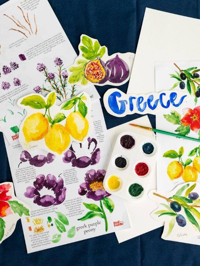 Step by Step Botanicals Greece Watercolor Painting DIY Kit for wholesale by Pink Puddle Studio