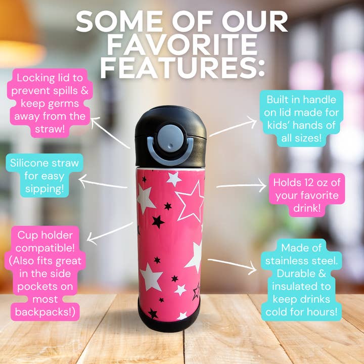 LB Personalized Design - Wholesale Water Bottle - Pink Stars Water Bottle1