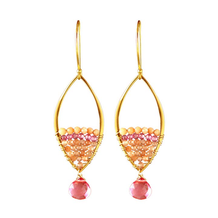 E-4005 RUBELLITE QUARTZ, SUNSTONE, CORAL QUARTZ EARRINGS for wholesale by Alicia Van Fleteren Jewelry Design