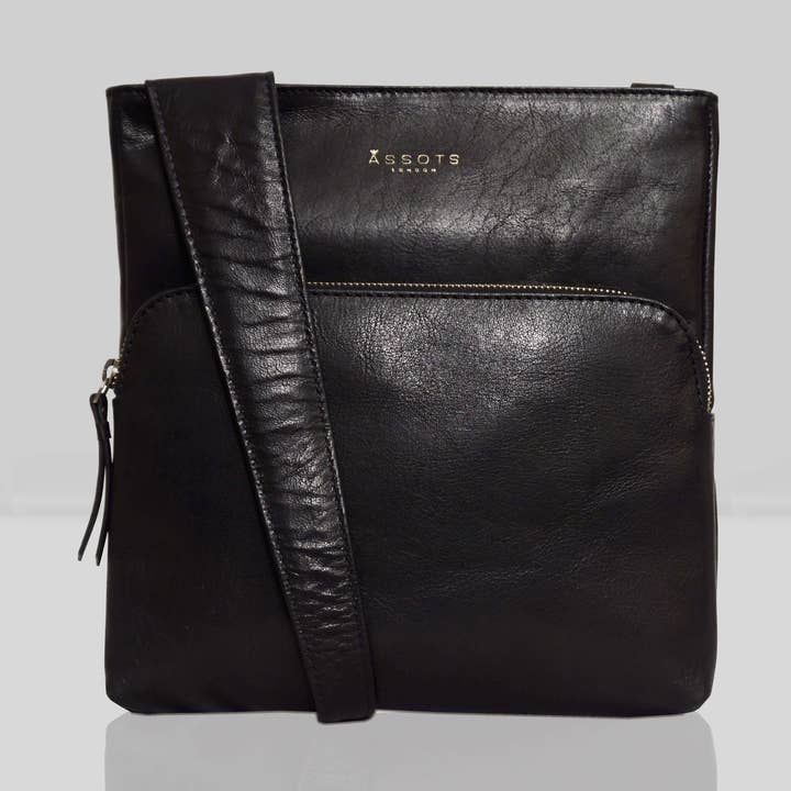 'CANARY' Umhängetasche aus schwarzem Vintage-Leder für den Großhandel von Assots London