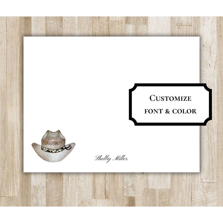 Personalized Cowgirl & Cowboy Hat Stationery | Cowboy Cowgirl Notecards | Texas / Arizona / Oklahoma / Tennessee / Rodeo for wholesale by The Winsome Life Stationery