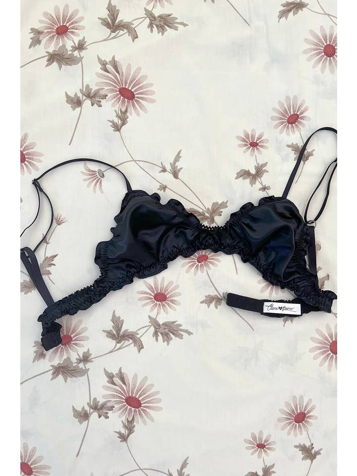 Clare Bare - Wholesale Bralette - Women's - Florid Bralette in Black Deadstock Satin