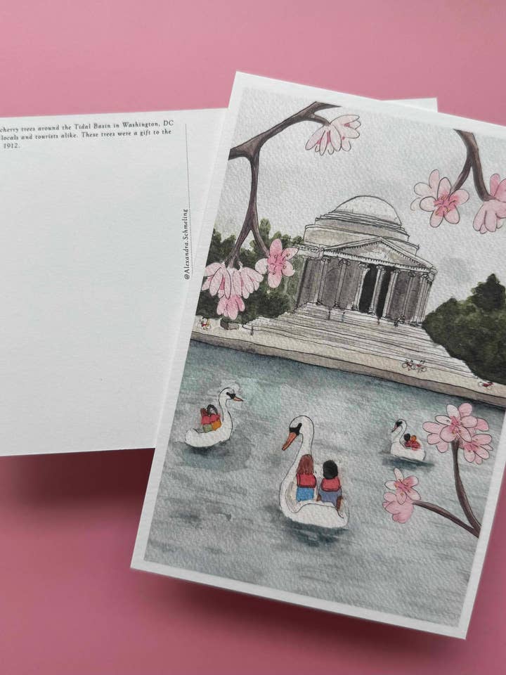 Jefferson Memorial Postcard – DC Cherry Blossoms & Boats for wholesale by Alexandra Schmeling Fine Art