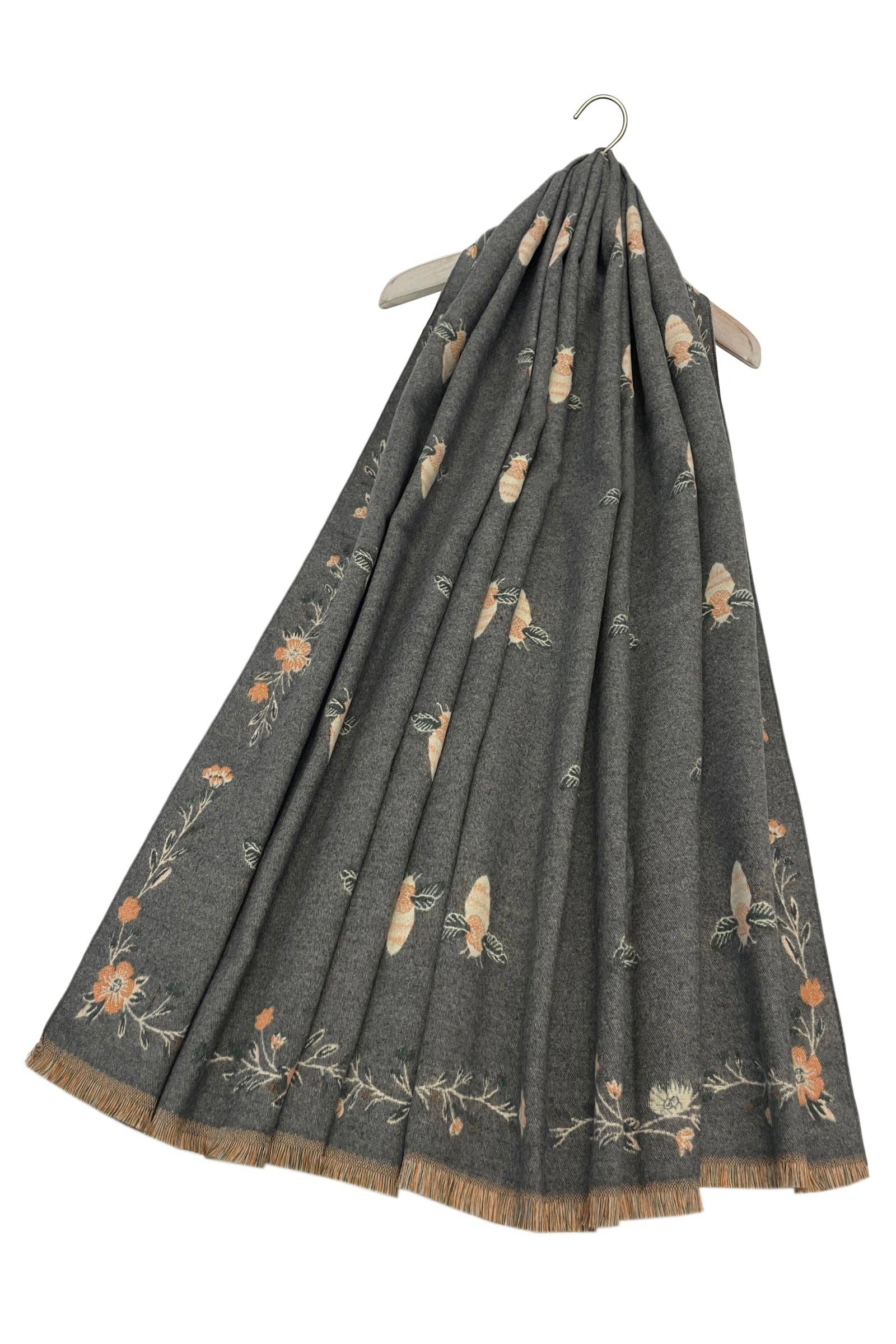 Fashion Scarf World - Wholesale Scarf - Women's - Bee & Floral Soft Woven Frayed Scarf2